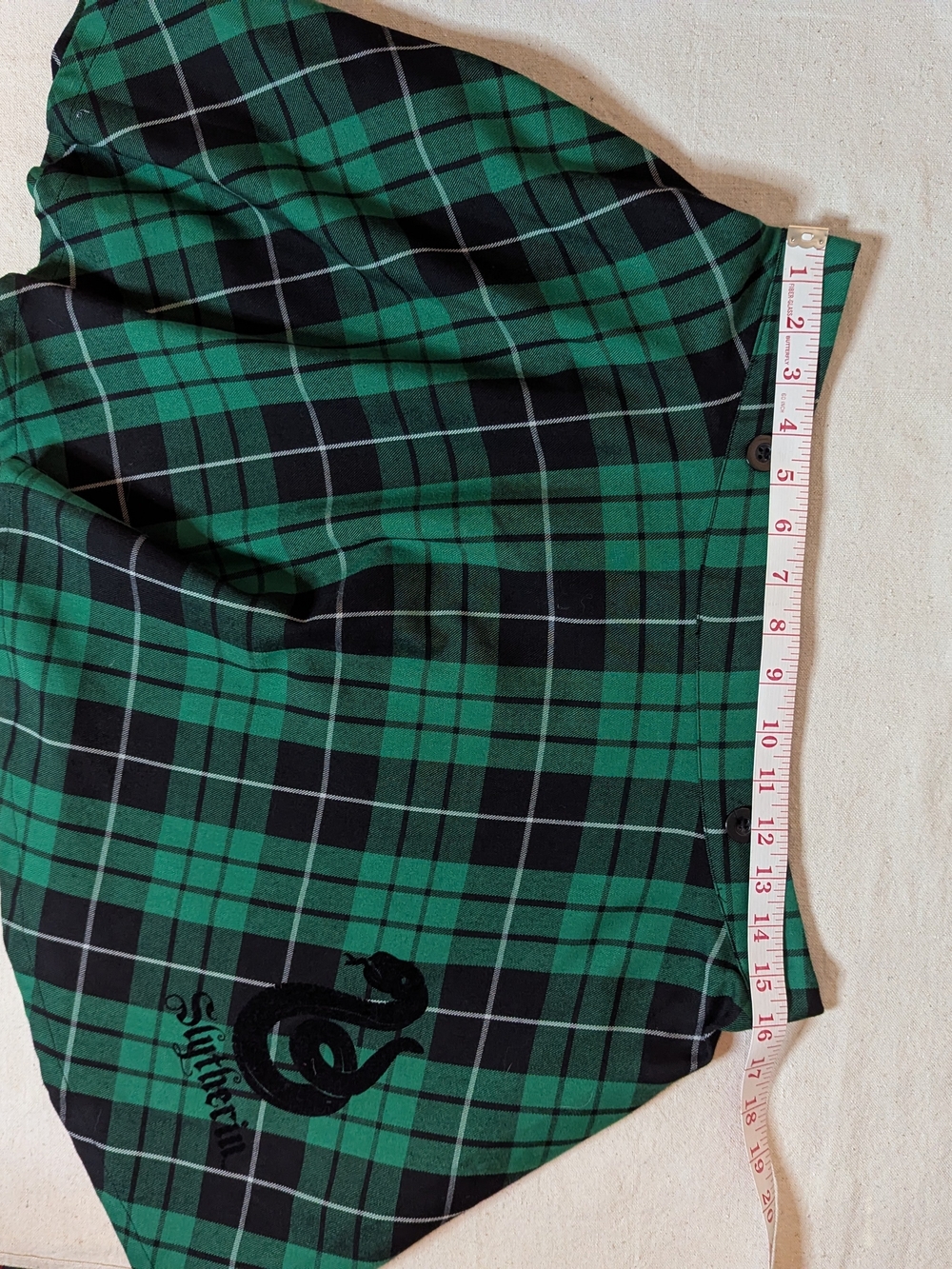 Hot Topic Green and Black Plaid Skater Skirt with Serpent Patch - Picture 6 of 7